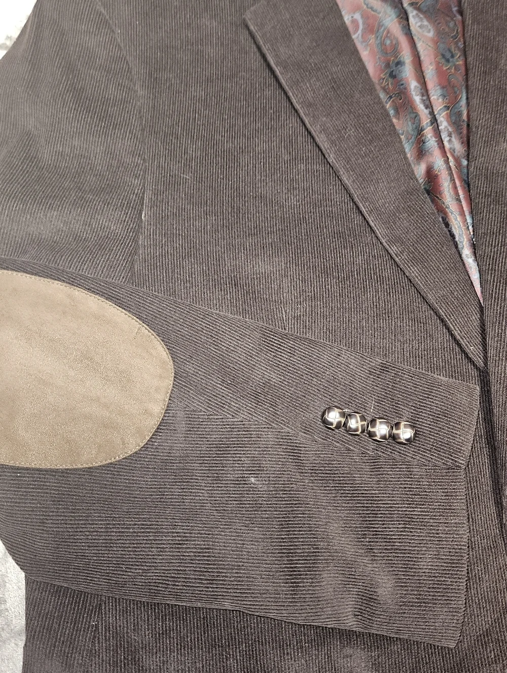 Lauren Ralph Lauren Dark Brown Corduroy Sport Coat with Tan Elbow Patches Derby